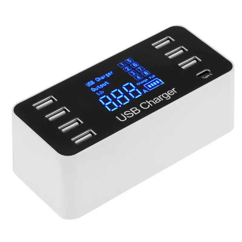 8 портов USB адаптер ЖК-дисплей 7 USB PD зарядный концентратор разветвитель с кабелем питания достаточная безопасность и длительный срок службы