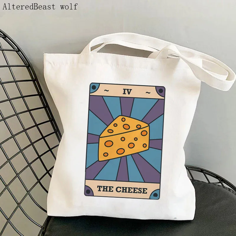 Women Shopper bag THE CHEESE Modern Tarot Card Bag Harajuku Shopping Canvas Shopper Bag girl handbag Tote Shoulder Lady Bag