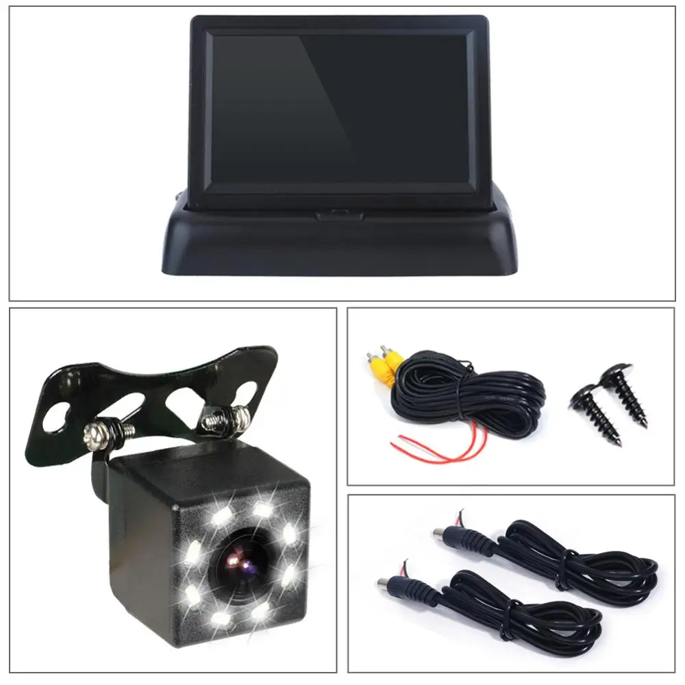 Reverse Camera 4.3-Inch Folding Monitor HD IR/LED Night Vision Rear View Camera Vehicle Backup Camera Foldable Monitor car monitors Car Monitors