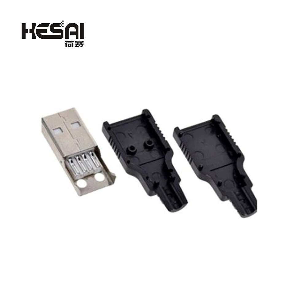 1 Set/5 Set/10 Set 유형 A 남성 USB 4 핀 플러그 소켓 커넥터 (검정색 플라스틱 커버 어댑터 포함) USB 2.0 DIY 키트 연결