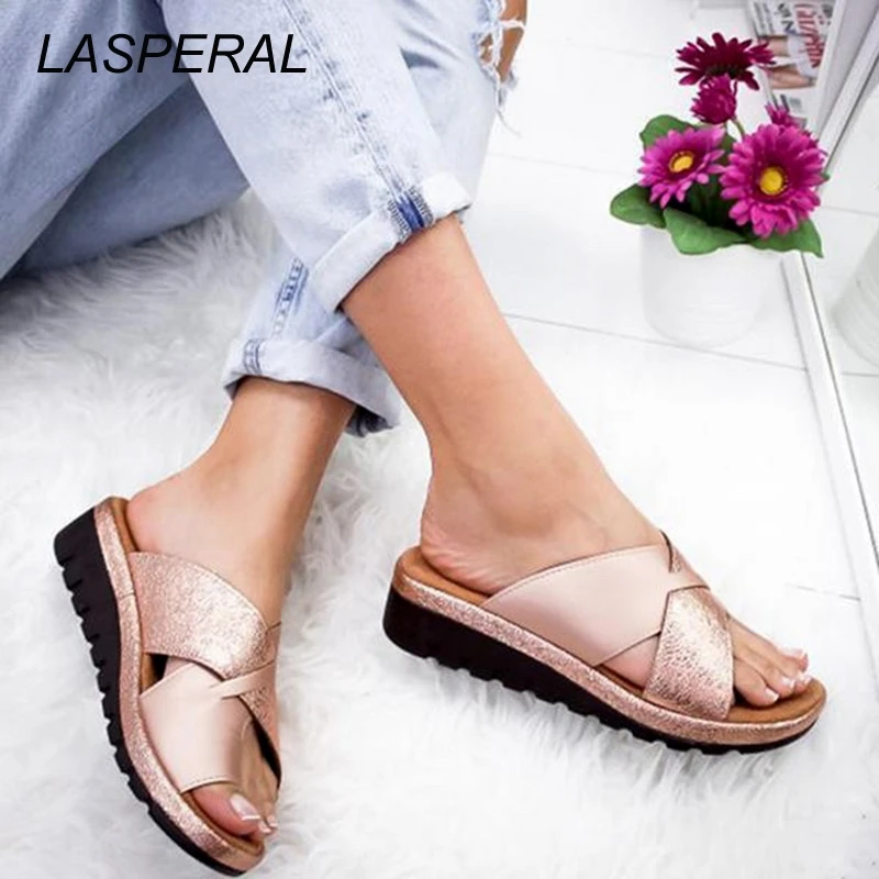 

LASPERAL 2020 Women Summer Outdoor Slippers Flops Female Casual Mid-heel Soft Bottom Comfortable Beach Shoes Indoor Size 35-43