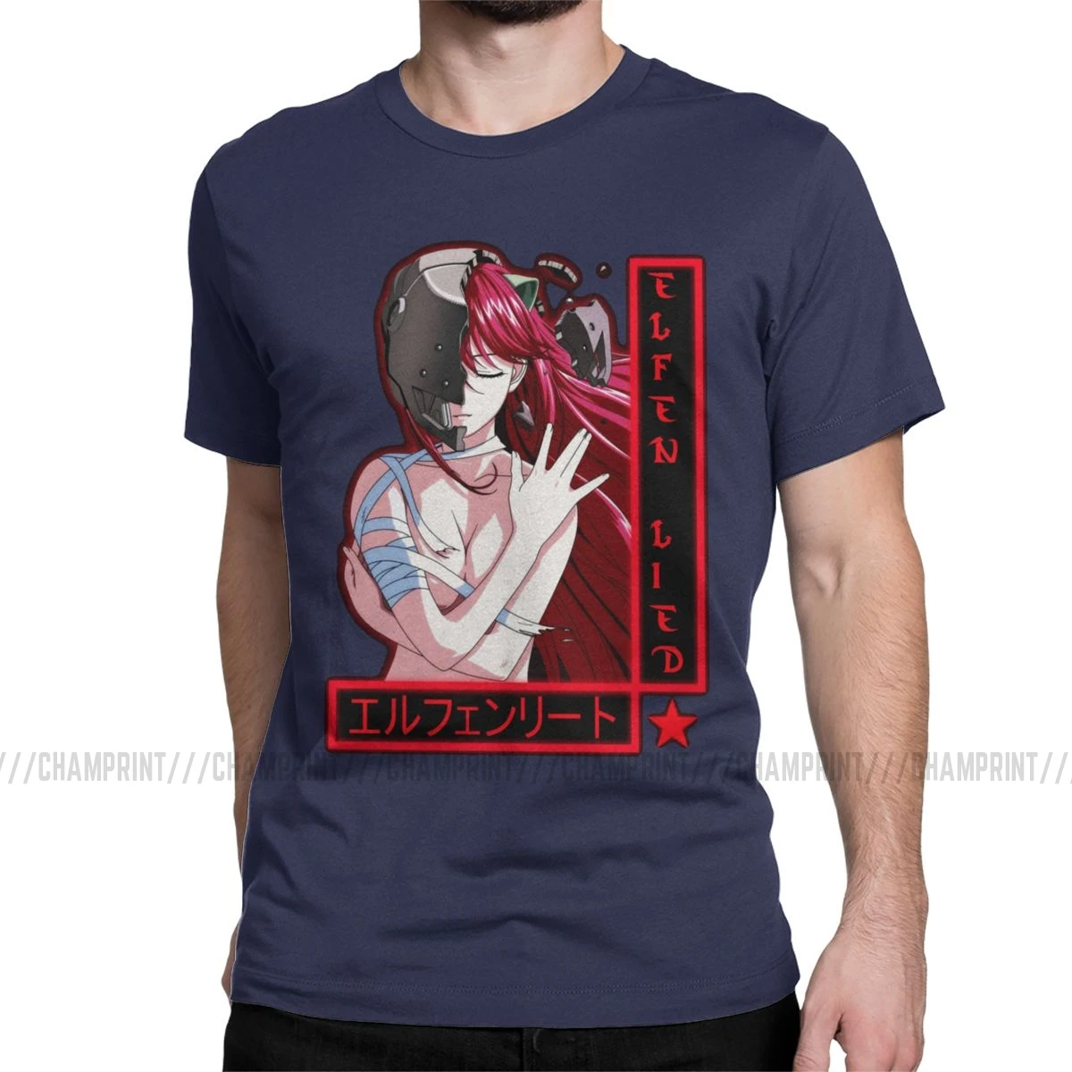 Elfen Lied Lucy Мужская футболка Аниме Манга кровавая девушка Nyu Yuka Уникальные футболки короткий рукав круглый вырез Футболка хлопок подарок Топы - Цвет: Тёмно-синий