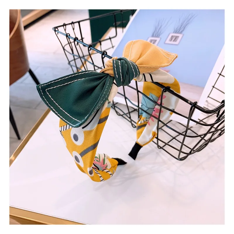 F160 yellow green Мода в богемном стиле с цветочным принтом женские обручи Лук головная повязка, аксессуары для волос для девочек opaska сделать wlosow бандо cheveux haar - Цвет: F160 yellow green
