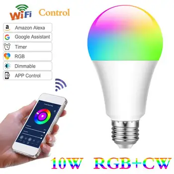 

Fcmila Smart Light Bulb 10W E27/B22/E14 WiFi LED Dimmable Lamp RGB+CW Work With Alexa Google Home New Year Christmas Night Light