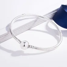 Подлинный 925 пробы серебряный браслет с круговой застежкой и цепочкой-змейкой, базовый браслет, женский браслет с бусинами, очаровательное модное ювелирное изделие