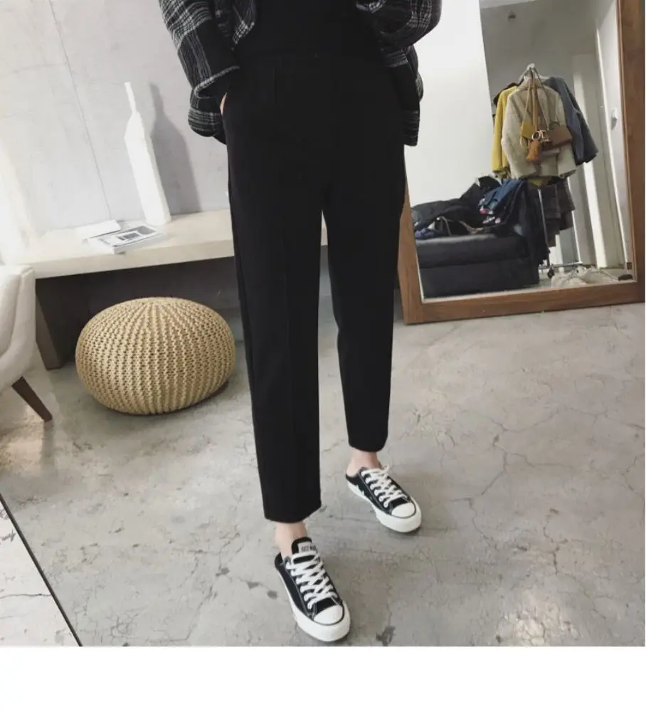nike sweatpants BGTEEVER Winter Thicken Women Pencil Pants Wool Pants Female Autumn High Waist Loose Trousers Capris Soft Good Fabric BGTEEVER plaid pants