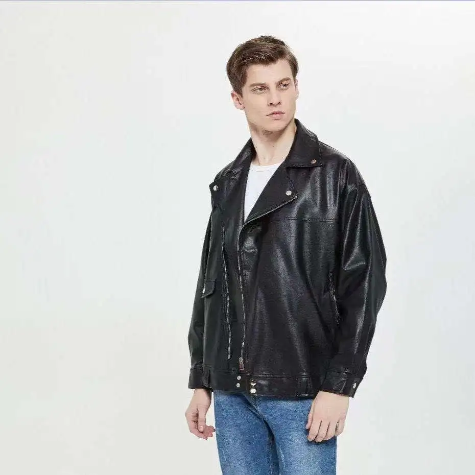 

2021 Men's Motorcycle Pu Leather Jackets Loose Oversized Coats Short Youth Jacket Lovers Fashion Multicolor Outerwear M-4XL