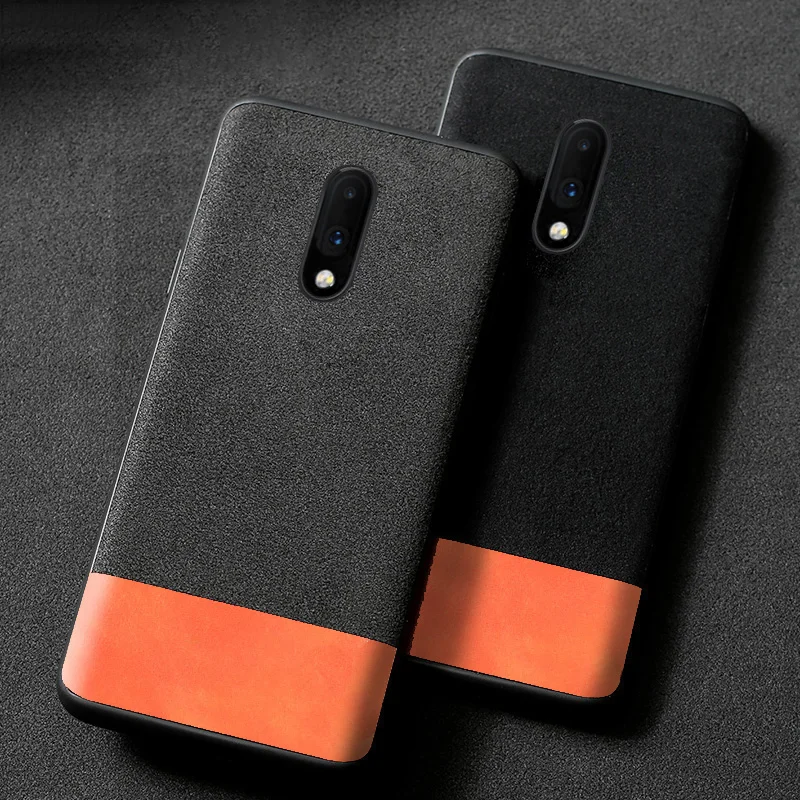 

Phone Case for Oneplus 7 7 Pro 6 6T Capas Suede Stitching Cowhide Soft TPU Shell Cover