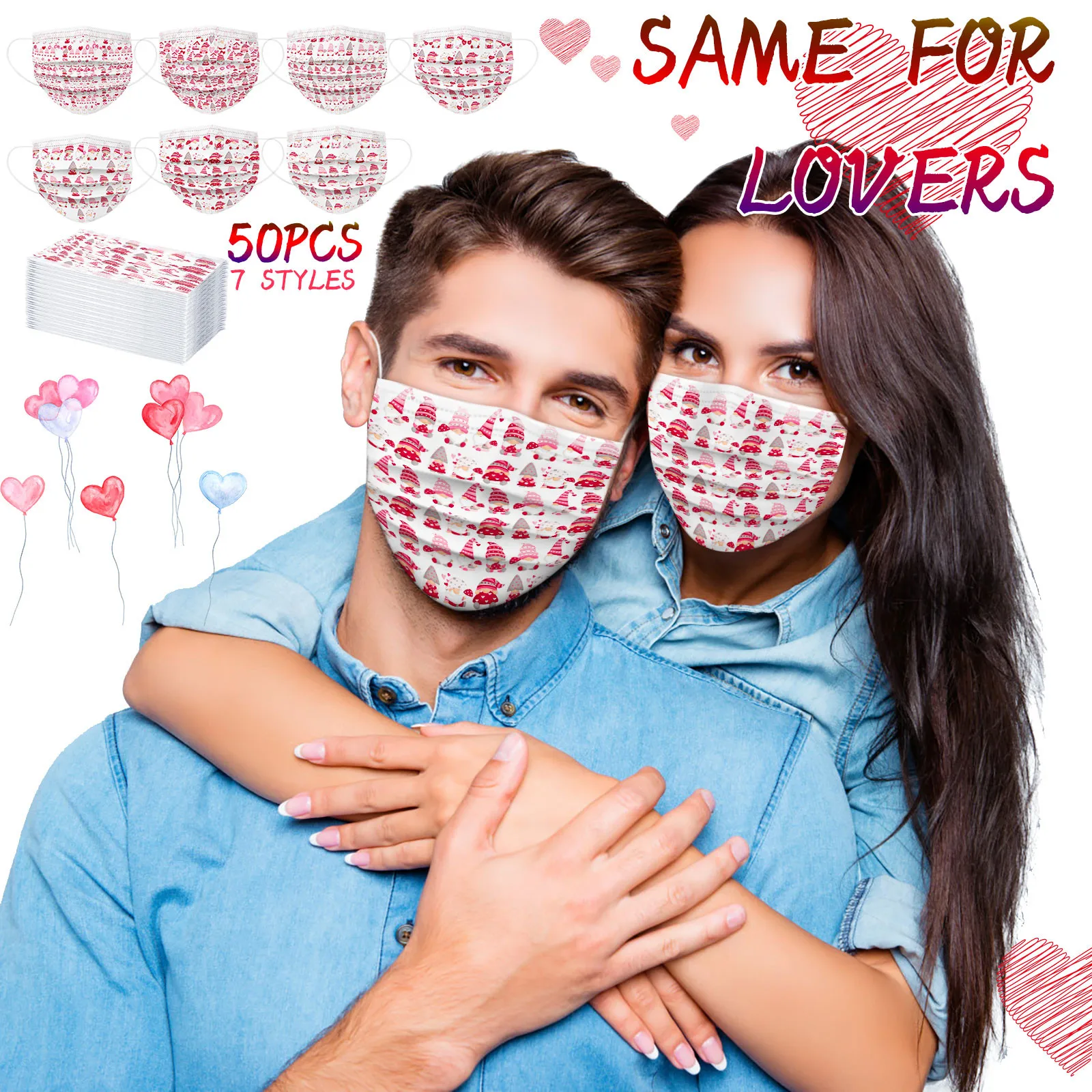 

New 50PC Valentine's Day Christmas Adult's Mascarillas Comfortable Women Men Gnome Pattern Ear Hook Mondkapjes Maseczka Ochronna