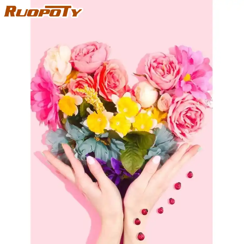 Ruopoty Rahmen Diy Malen Nach Zahlen Hand Blumen Farbung Durch Zahlen Fur Erwachsene Acryl Leinwand Malerei Handgemalte Zeichnung Kunst Malen Nach Zahlen Aliexpress