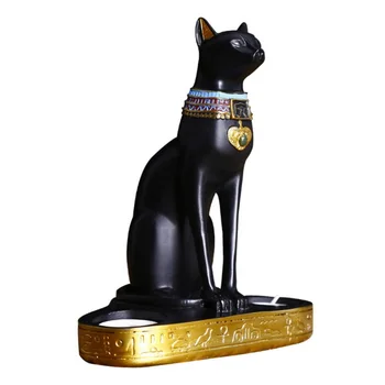 

CN Candlestick Egyptian Cat Resin Figurine Statue Vintage Cat Goddess Bastet Statue Gift Home Office Garden Decoration