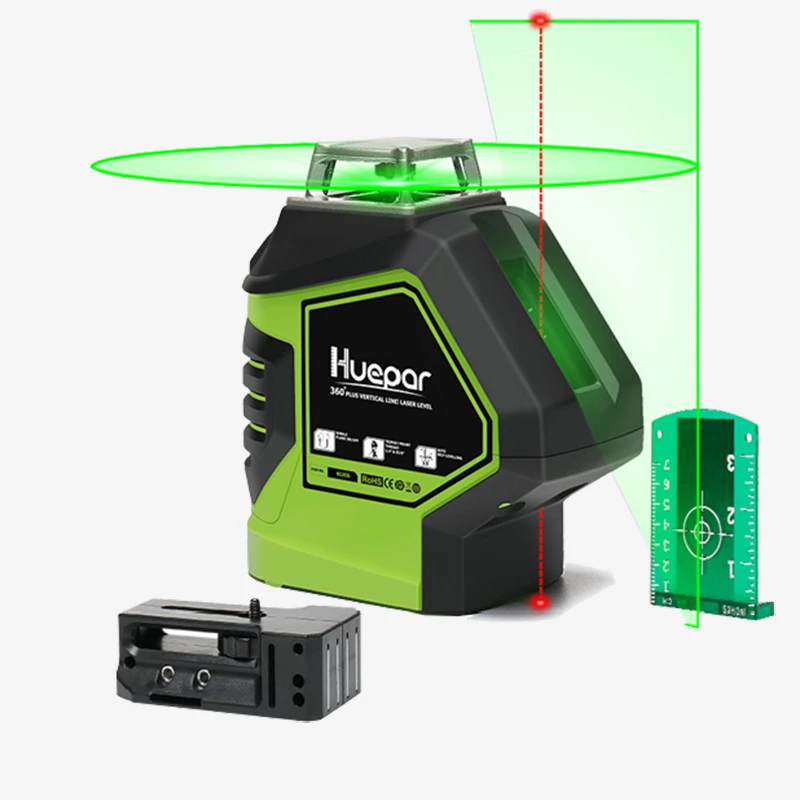 Green Beam Laser Level with 2 Plumb Dots Self-Leveling 360 3D Rotary Cross Line//