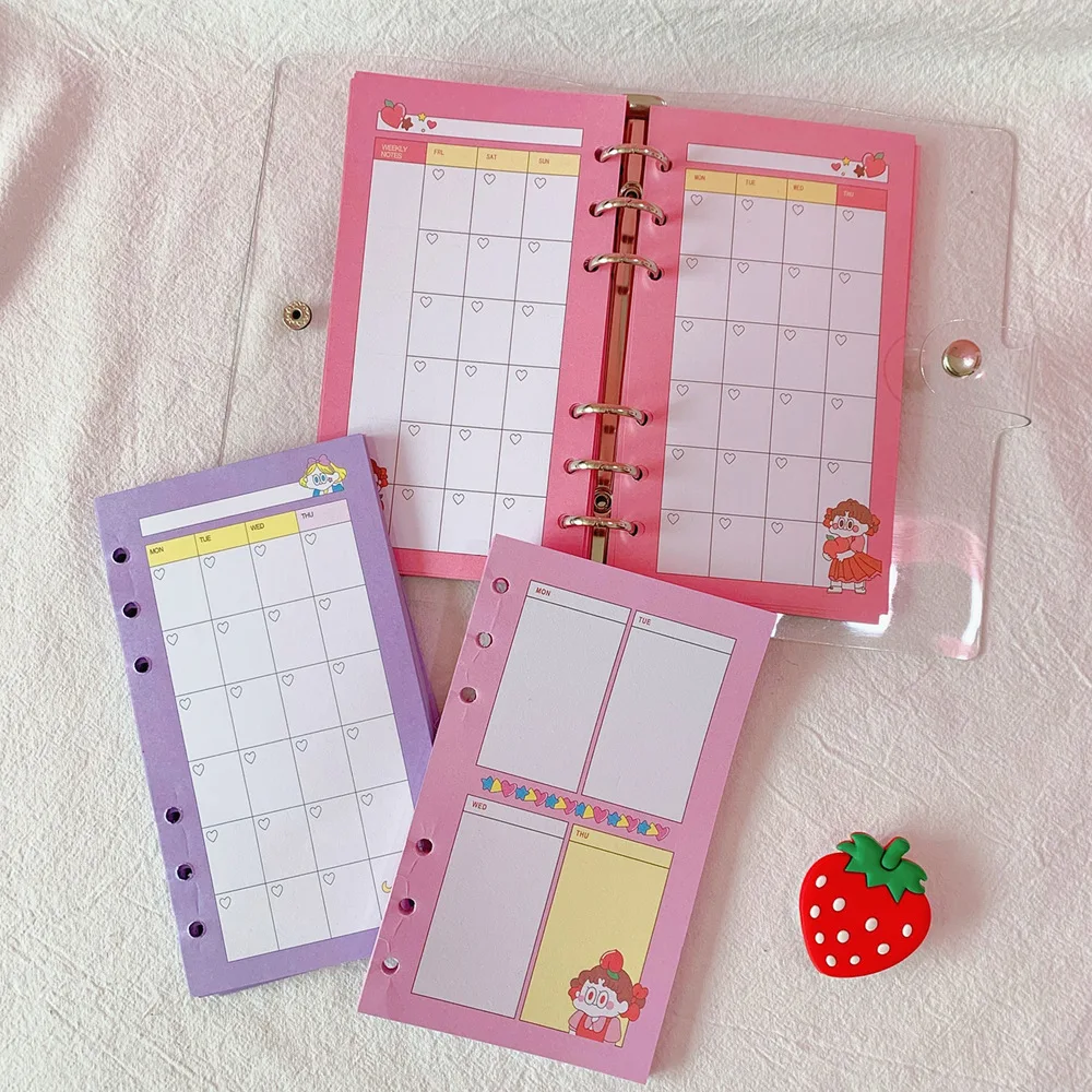 2021 Kawaii Mini Loose Leaf Notebook 6 Hole Dairy Paper Refill Spiral