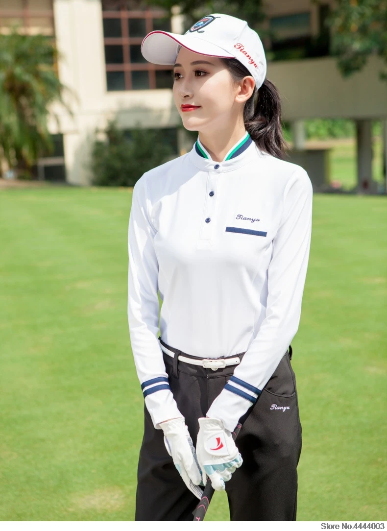 New Women Autumn Golf Training T Shirts Long Sleeve Button Neck Tennis Tops Shirt Breathable Wearing Golf Sportswear D0691