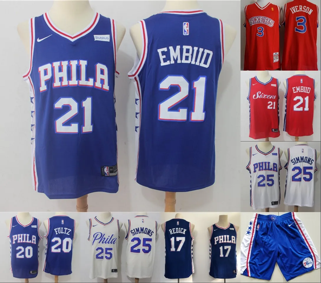 A+++ качественные мужские взрослые#25 Бен Симмонс 20 Markelle Fultz 21 Joel Embiid 17 jj redick Jersey Philadelphia