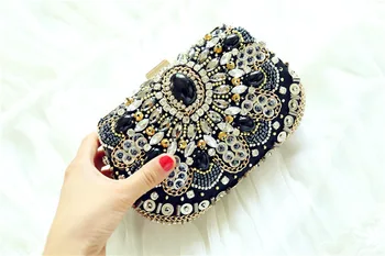 

New Lady's Evening Bags Diamond Rhinestone Pearls Beaded Day Clutch Women's Purse Handbags Wallets Evening Wedding Bag M1419