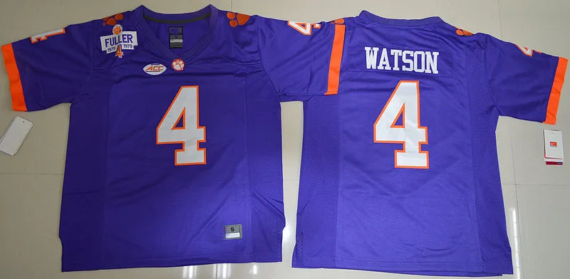 Новейший, стилизованный, Clemson Tigers DeShaun Watson для мужчин Настоящее фото Джерси - Цвет: Фиолетовый