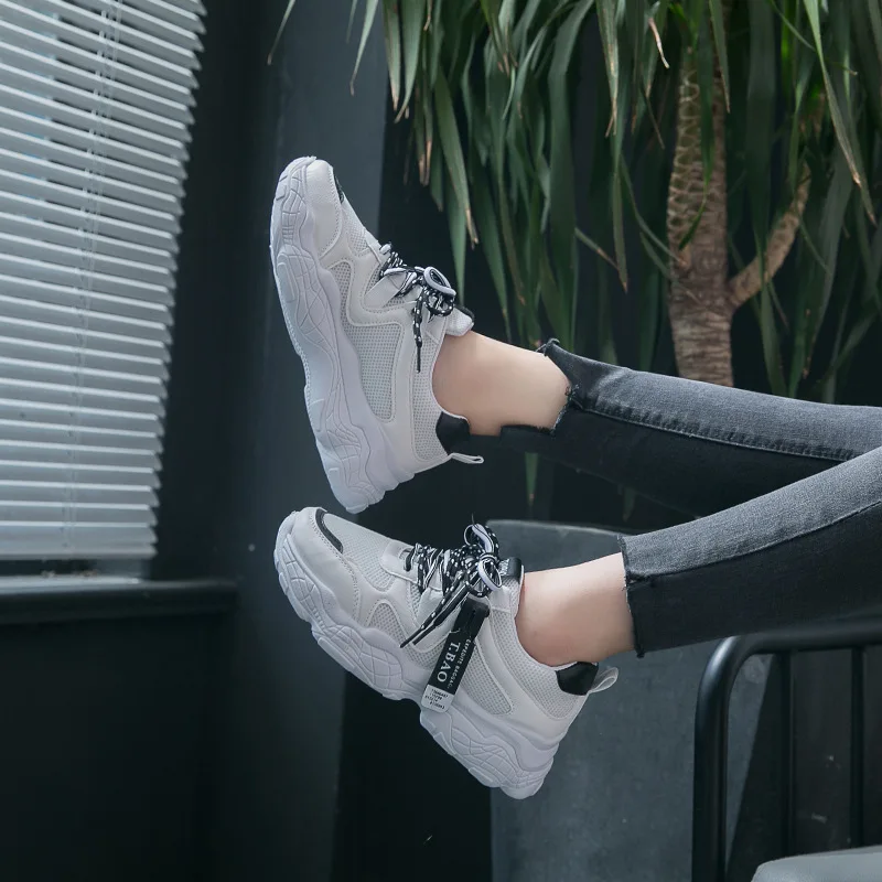 

Small White Shoes Women's 2019 Summer Western Style Mesh Breathable Students Korean-style Versatile Base Thick Bottomed Casual S