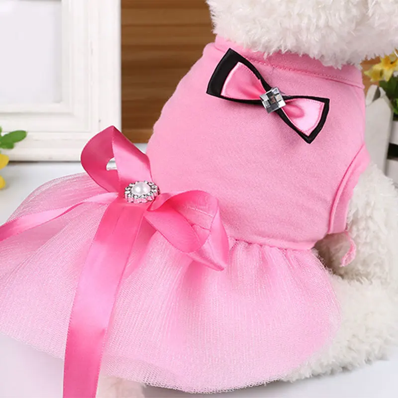 Princess Style Pet Skirts Pink Red Bowknot Dog Dress Clothes For Small Dogs Chihuahua French Bulldog Puppy Clothes Pet Clothing