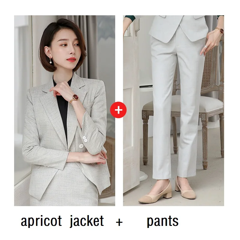 apricot jacket pants Женские костюмы, приталенный весенний пиджак с длинным рукавом и штаны, комплект из 2 предметов, деловой женский брючный костюм, женский комплект, костюмы 6988 - Цвет: apricot jacket pants