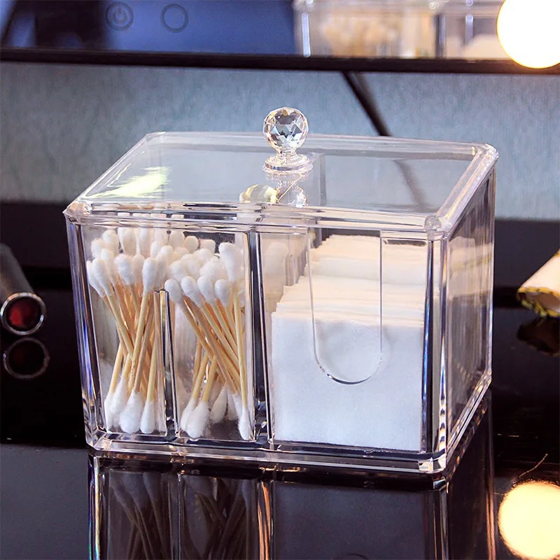 

Acrylic Transparent Cotton Swab Storage Box Dressing Table Desktop Cotton Swab Storage Storage Box Cosmetic Organizer