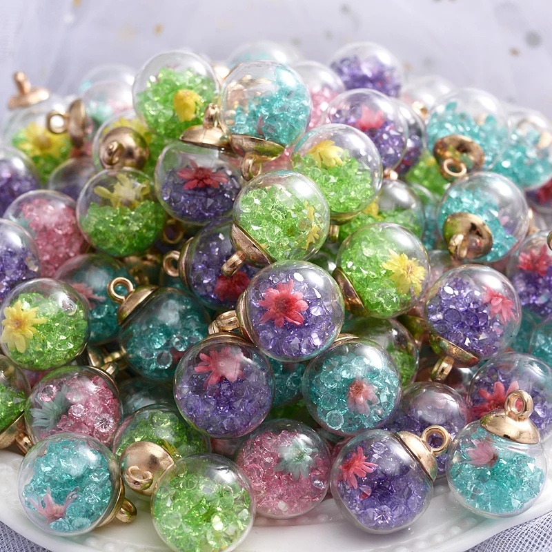 

New 10Pcs/Pack Charms Sunflower Dried Flowers Glass Ball 16mm Pendants For DIY Jewelry Findings Making Earrings Necklace