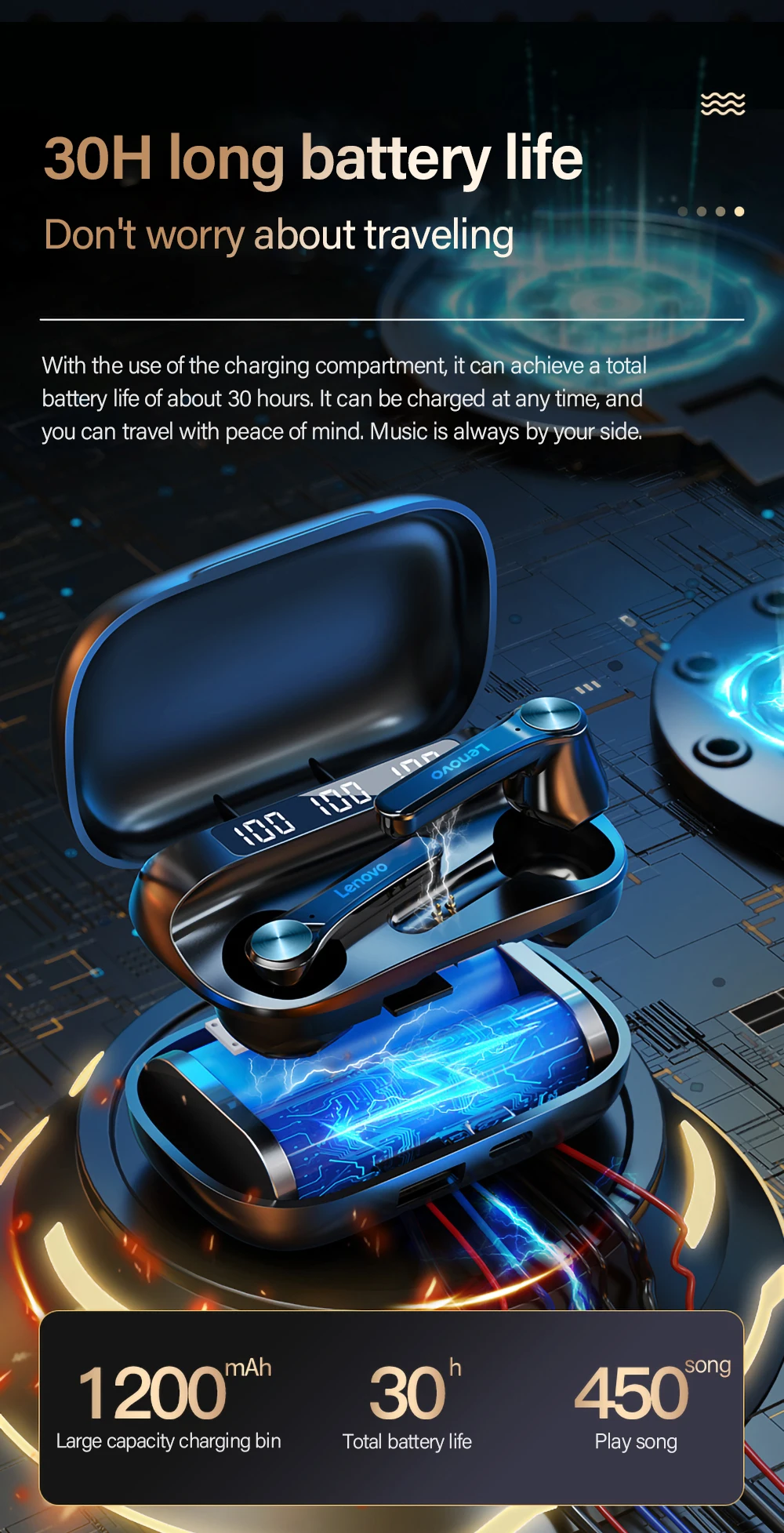 Lenovo QT81 TWS Bluetooth 5.0 Earphone with LED Power Display 6