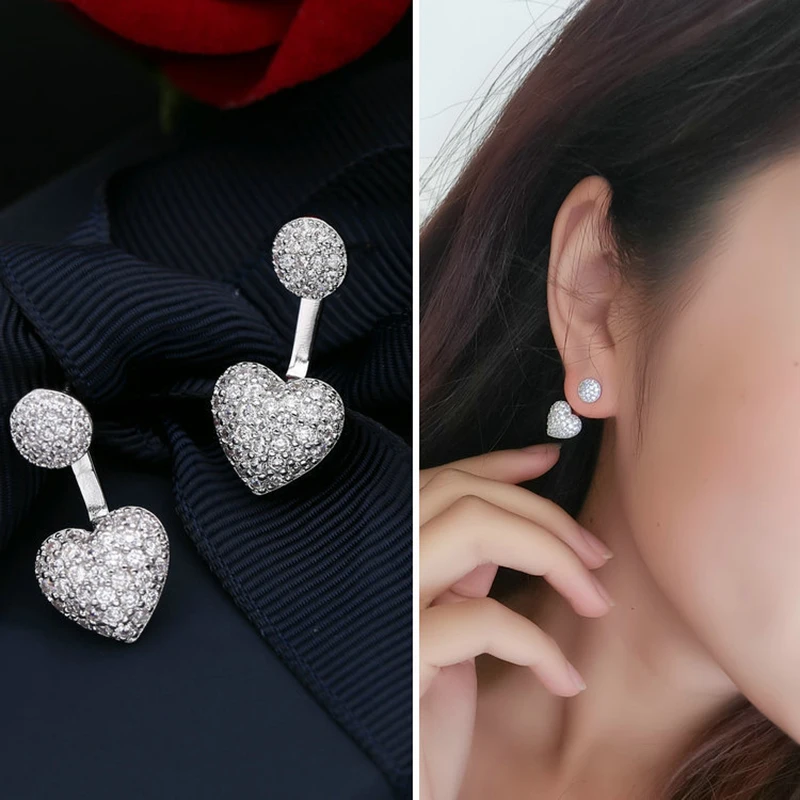 Женские серьги в форме сердца циркониевые с кристаллами|ear earrings|heart earringsearrings for women