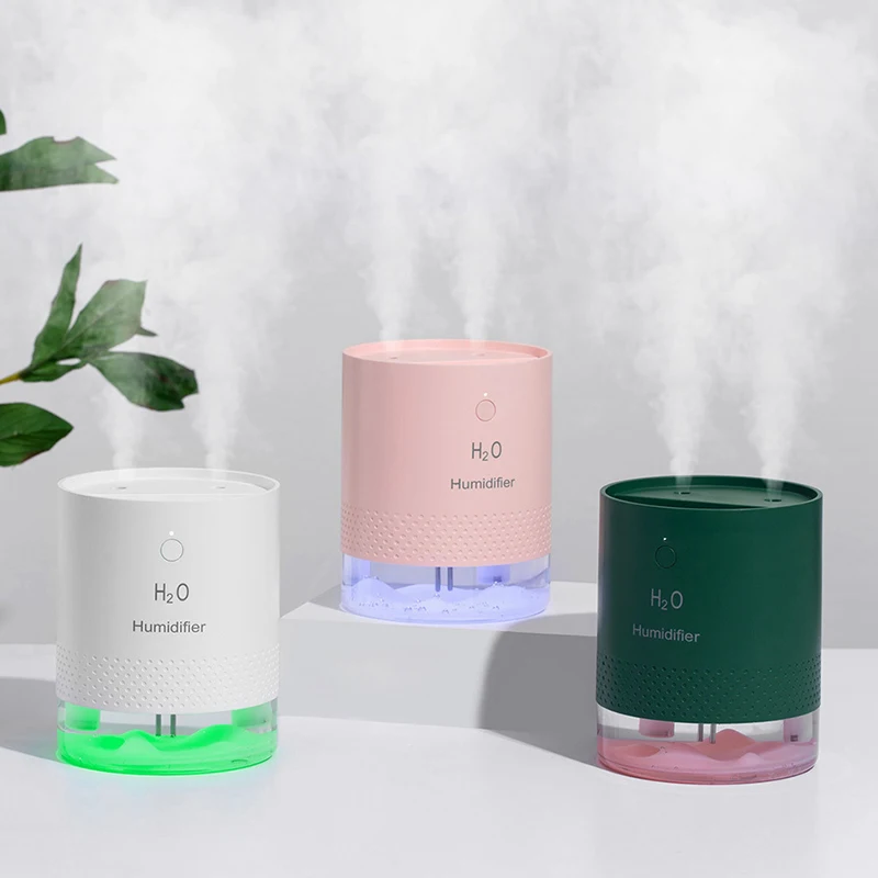 Double Nozzle Usb Air Humidifier Diffuser 650ML Rechargeable Wireless Electric Ultrasonic Humidifier Mist Maker LED Night Light