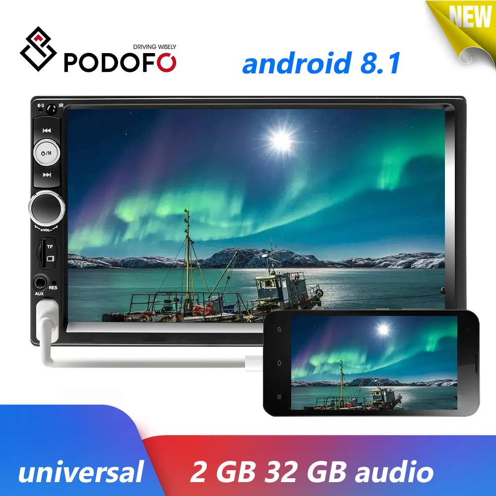 Podofo 2Din Android 8 1 автомобиль радио мультимедиа плеер аудио стерео Bluetooth 7 "Зеркало