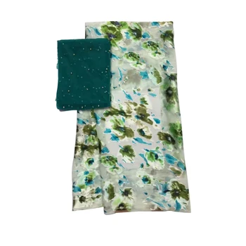 

High quality 2018 5+2 yard African 100% silk chiffon lace fabric for lady dress stretch high-class printed silk fabric H18101001