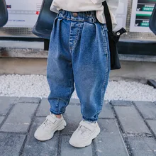 Джинсовые брюки для мальчиков детские свободные штаны с завязками на лодыжках детские моющиеся штаны в западном стиле в Корейском стиле Весенняя Новинка