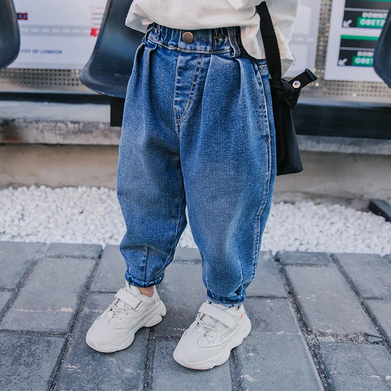 

BOY'S Denim Trousers Children Loose-Fit Ankle Banded Pants Small CHILDREN'S Korean-style Western Style Washable Pants Spring New