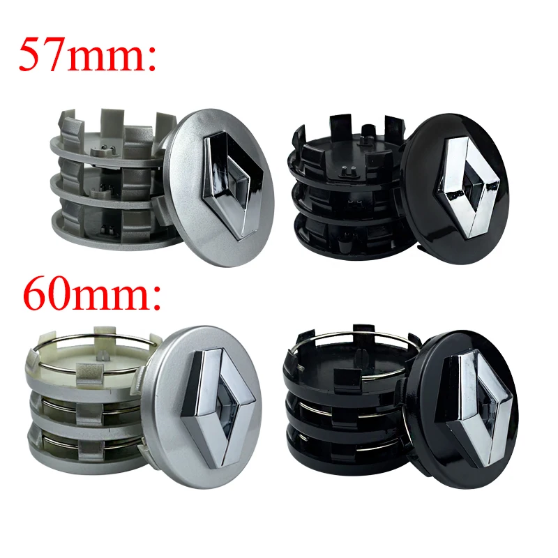 Tapas de cubo de rueda de coche Renault, cubiertas de insignia a prueba de polvo para Koleos Logan Fluence Duster Megane 2/3, 57mm, 60mm, 4 Uds.