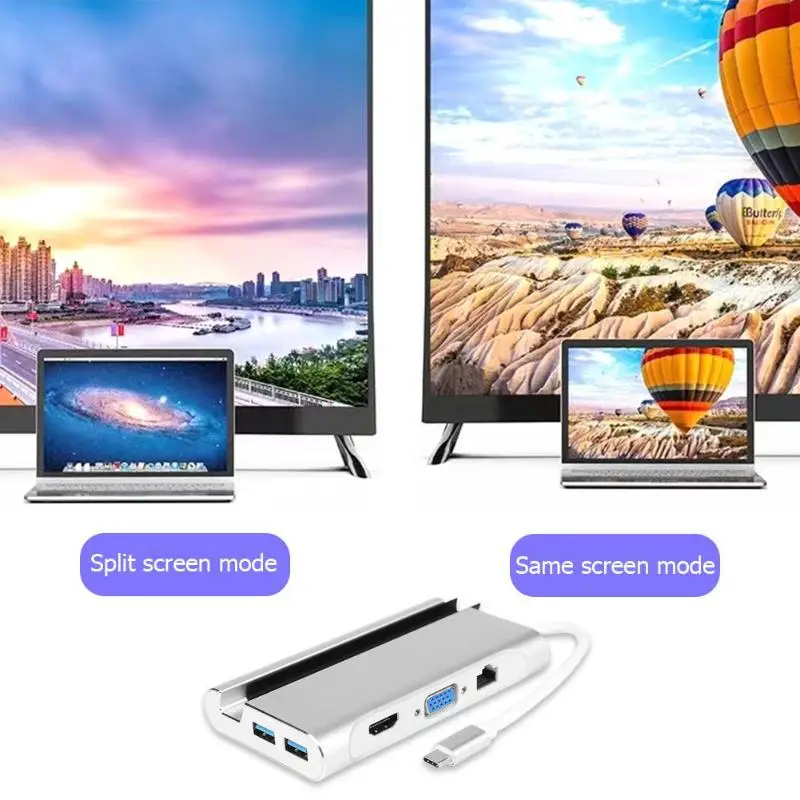 7 в 1 тип-c концентратор конвертер HDMI VGA LAN RJ45 3 USB 3,0 PD телефон кронштейн адаптер подключения большой экран ТВ зарядки между тем