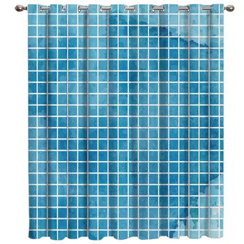 

Blue Mosaic Plaid Window Treatments Curtains Valance Room Curtains Large Window Bathroom Outdoor Kitchen Indoor Drapes