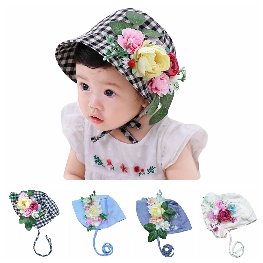 

Lovely Baby Hat Sweet Toddler Kids Beach Sun Cap Fisherman Hat Flower POTS Cap Hair Accessories Photography Props Holiday Gifts