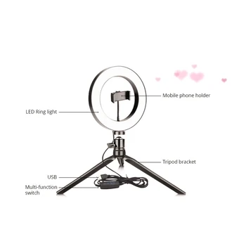 

26cm Mobile Phone Live Fill Light Tripod Led Ring Light Desktop Selfie Anchor Beauty Photo Shooting Light Phone Stand