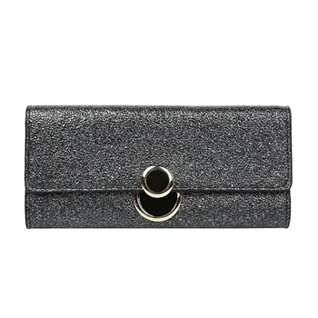 

Ladies Simple Glitter Flap Trifold Purse Women PU Leather Long Wallet Clutch Solid Color Soft Card Holder Women Leather Clutch
