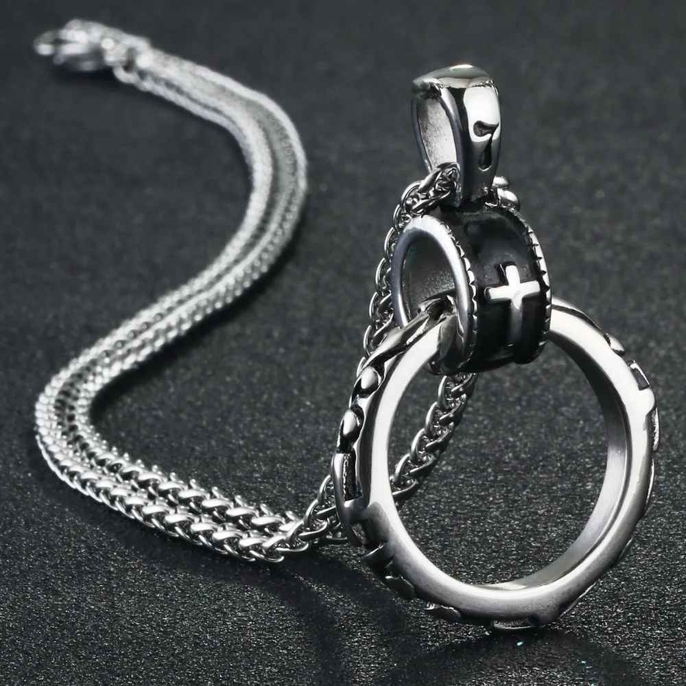 Male Stainless Steel Link Chain Round Circle Cross Pendant Necklace For ...