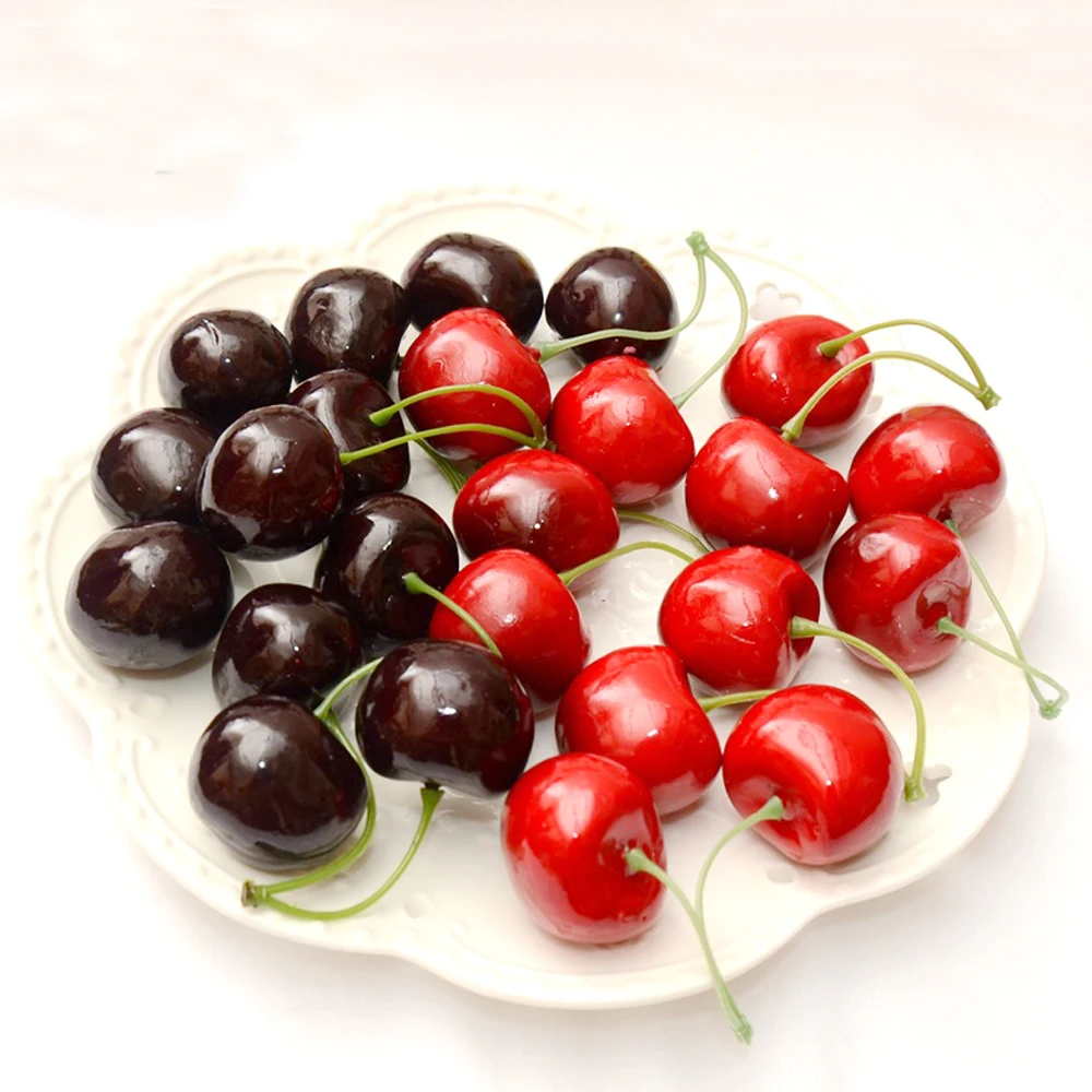 20pcs Red&black Color High Imitation Fake Artificial Cherry Fruit