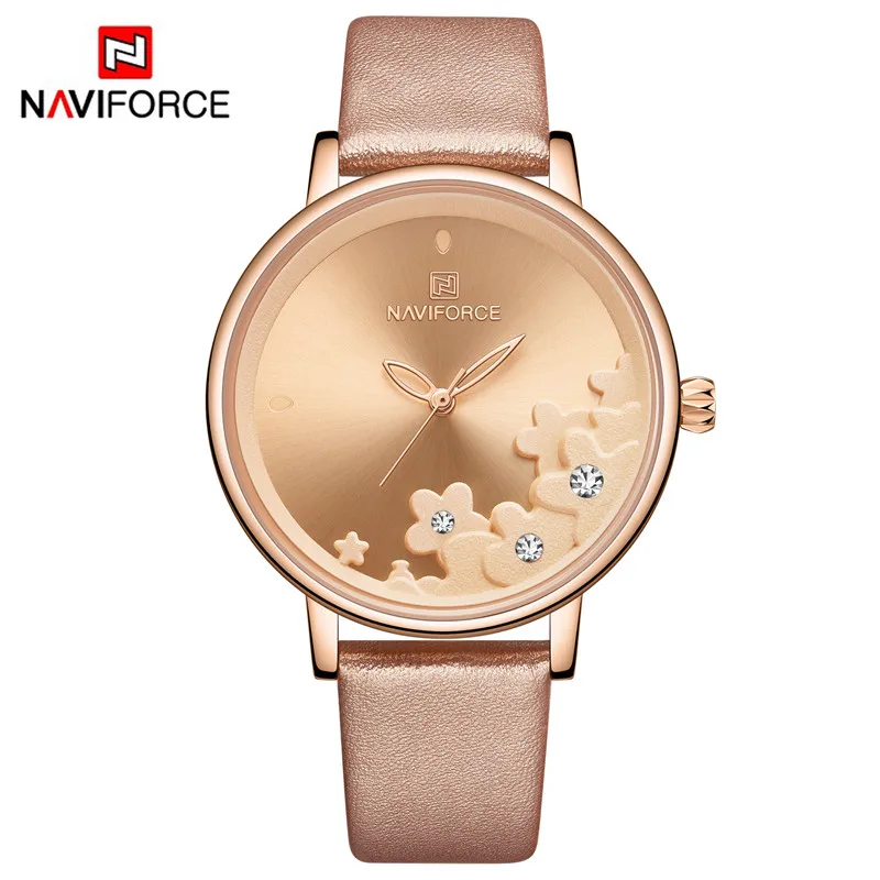 NA501202 without box NAVIFORCE, женские часы, Лидирующий бренд, Роскошные, золотой, красный цветок, женские наручные часы, браслет из натуральной кожи, водонепроницаемые женские часы 5012 - Color: NA501202 without box