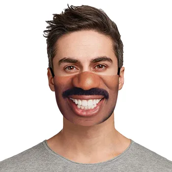 

6PCS Funny 3D Mouth Printed Adult Masks Breathable Washable Fabric Mask Reusable Adjustable Mouth Cover Mascarillas Tapabocas