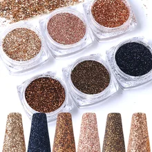 6 pezzi Glitter per unghie colori oro rosa polvere di sabbia luccicanti luccicanti di lusso paillettes per Nail Art fiocchi di pigmenti polvere decorazioni 3D TR1539