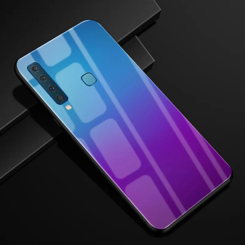 41 Для samsung A9 чехол A 9 PC Пластиковый стеклянный чехол для телефона черный TPU бампер чехол для samsung Galaxy A9 A920F A920 A9s - Цвет: 41