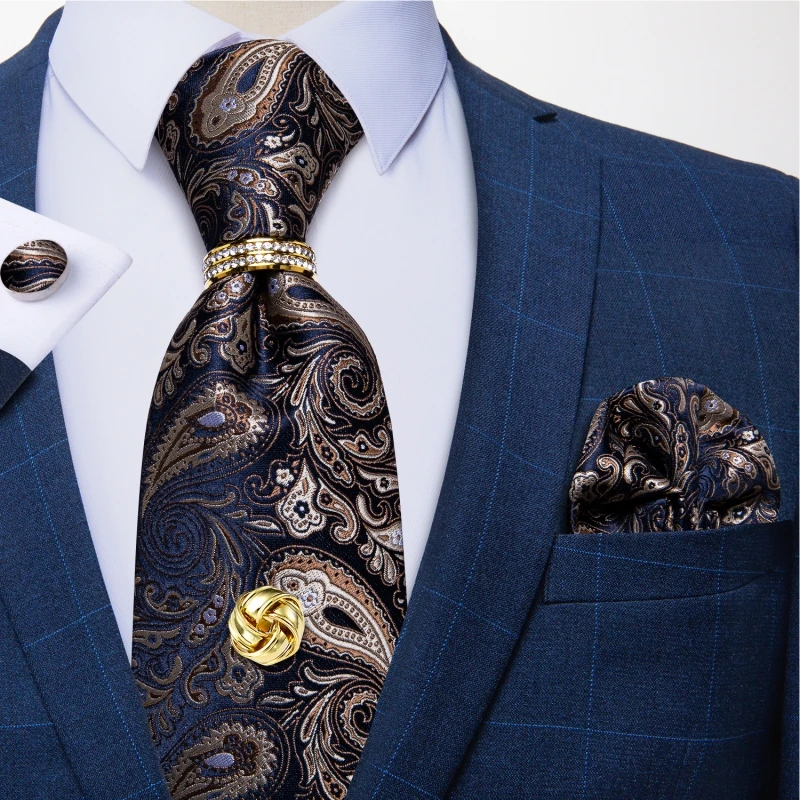 

100% Silk Tie Set 8cm Luxury Men's Paisley Necktie Pocket Square Cufflinks Tie Ring Tie Tack With Chain Gift For Men DiBanGu