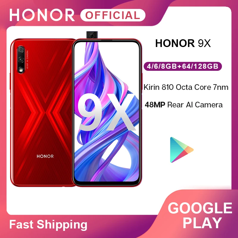 Google Play Honor 9X Kirin 810 7 нм восьмиядерный смартфон 48мп двойная камера 6 59 &quotполный