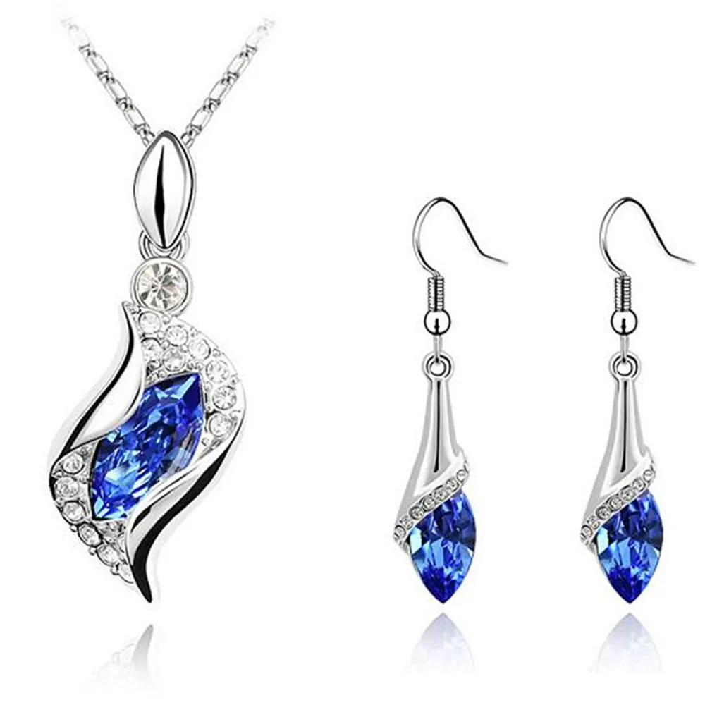 Модный Ювелирный Набор из кристаллов Swarovski, длинные висячие серьги, ожерелье, подвески, Женские аксессуары для свадебной вечеринки, подарок-2811 - Окраска металла: Blue