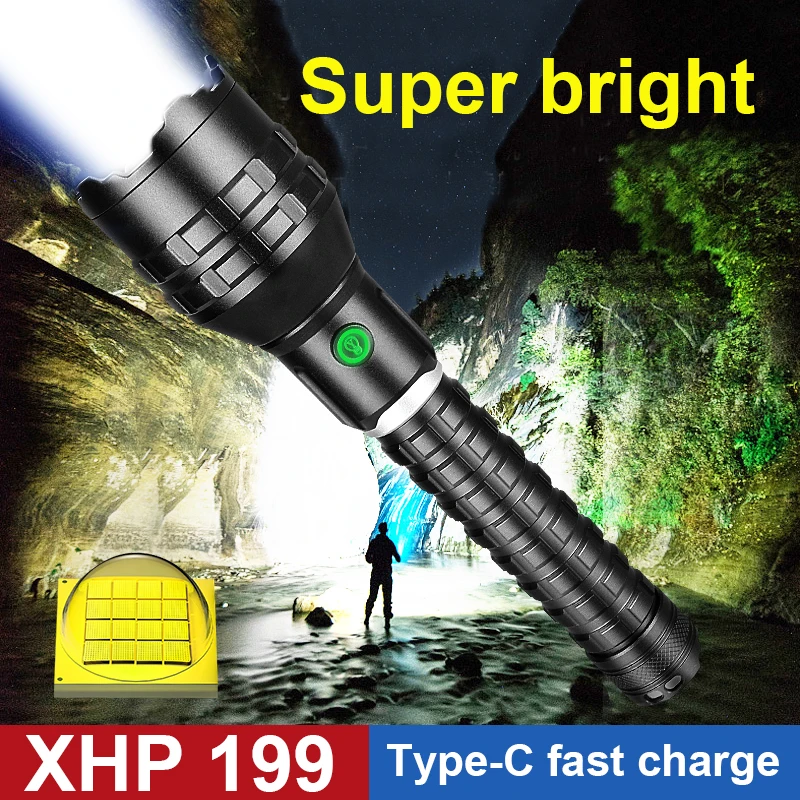Суперъяркая светодиодный ная вспышка XHP199 ультрамощсветильник перезаряжаемая