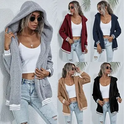 

2020 Women's Coat New Autumn Winter Lamb Woolen Jacket Hooded Long Sleeve Large Size Tops